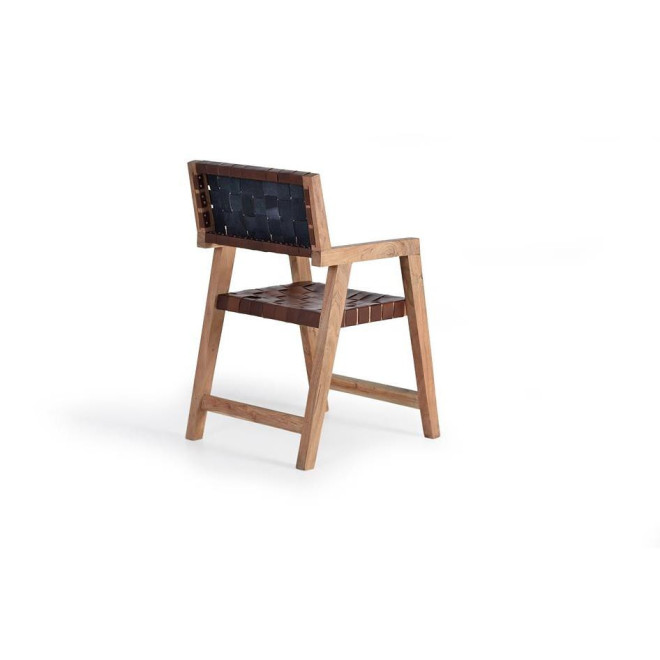Chaise Bois, Cuir Marron 53x62x90cm