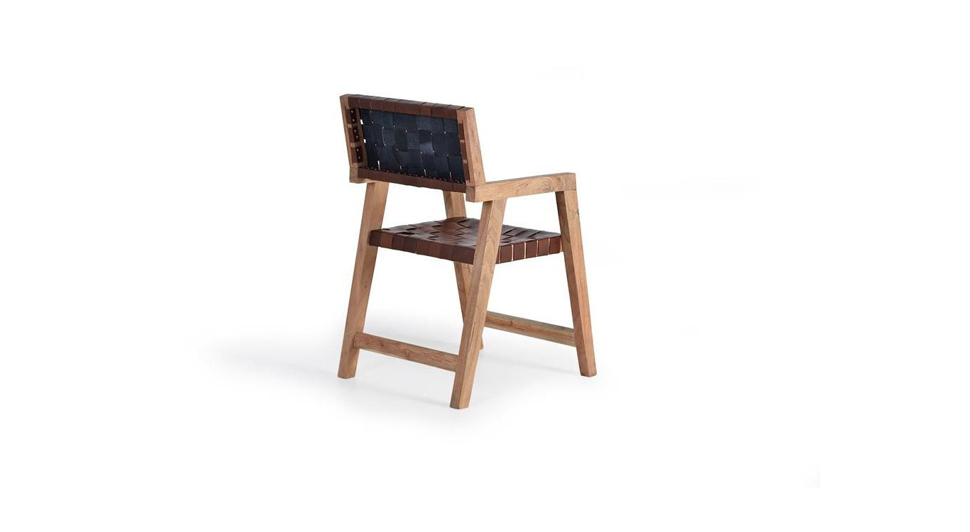 Fauteuil Bois, Cuir Marron 53x62x90cm