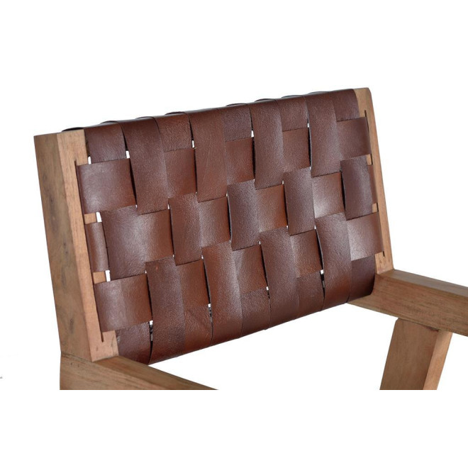 Fauteuil Bois, Cuir Marron 53x62x90cm