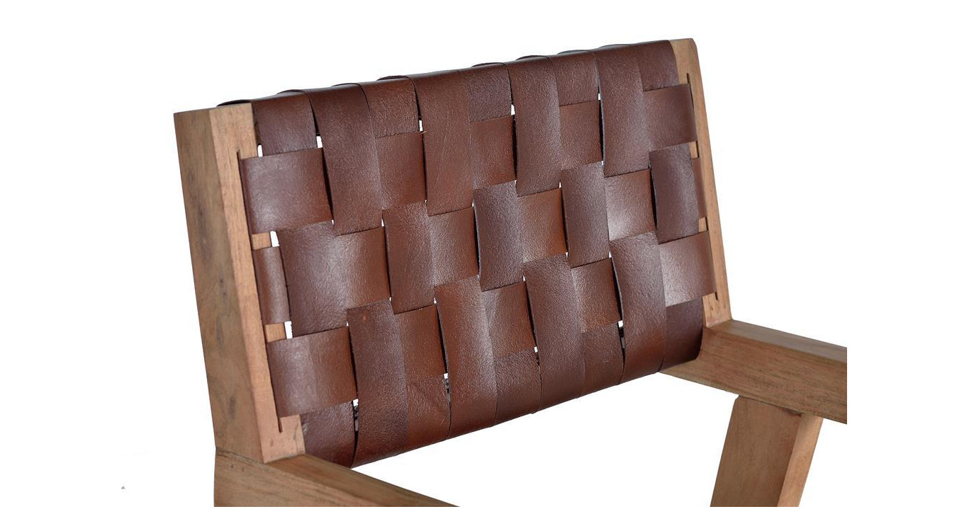 Fauteuil Bois, Cuir Marron 53x62x90cm
