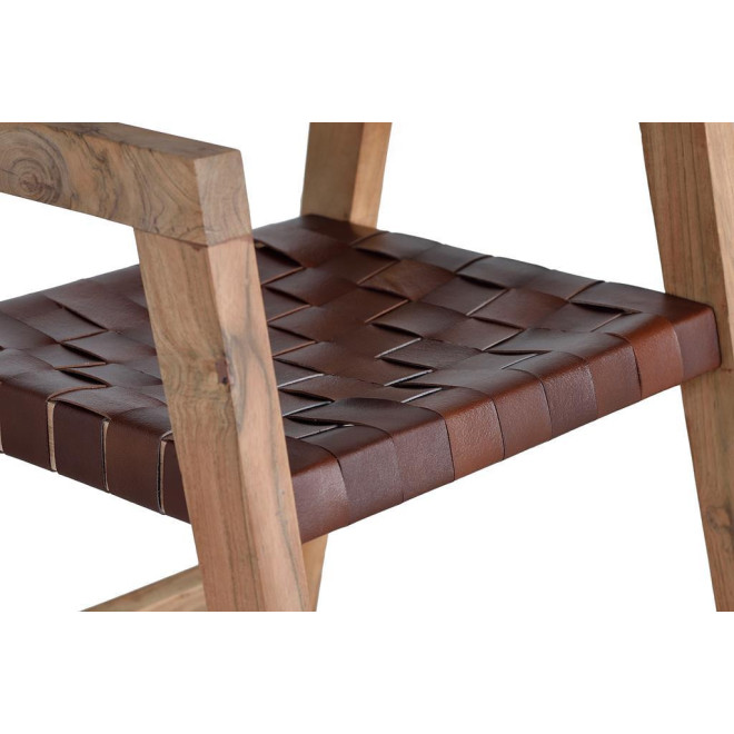 Chaise Bois, Cuir Marron 53x62x90cm