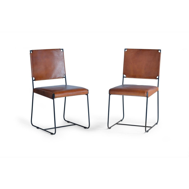 Chaise Fer, Cuir Marron 46x60x90cm