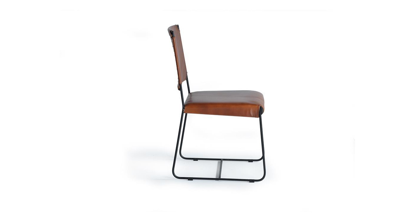 Chaise Fer, Cuir Marron 46x60x90cm