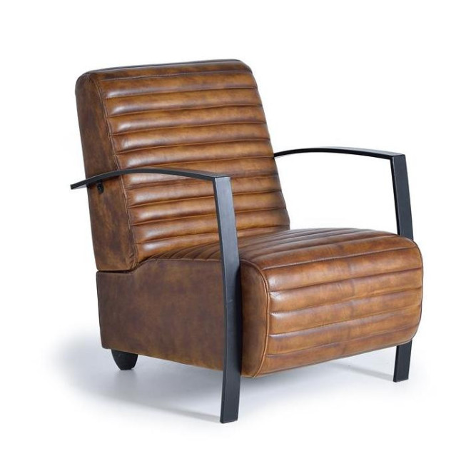 Fauteuil Fer, Cuir Marron 75x82x82cm