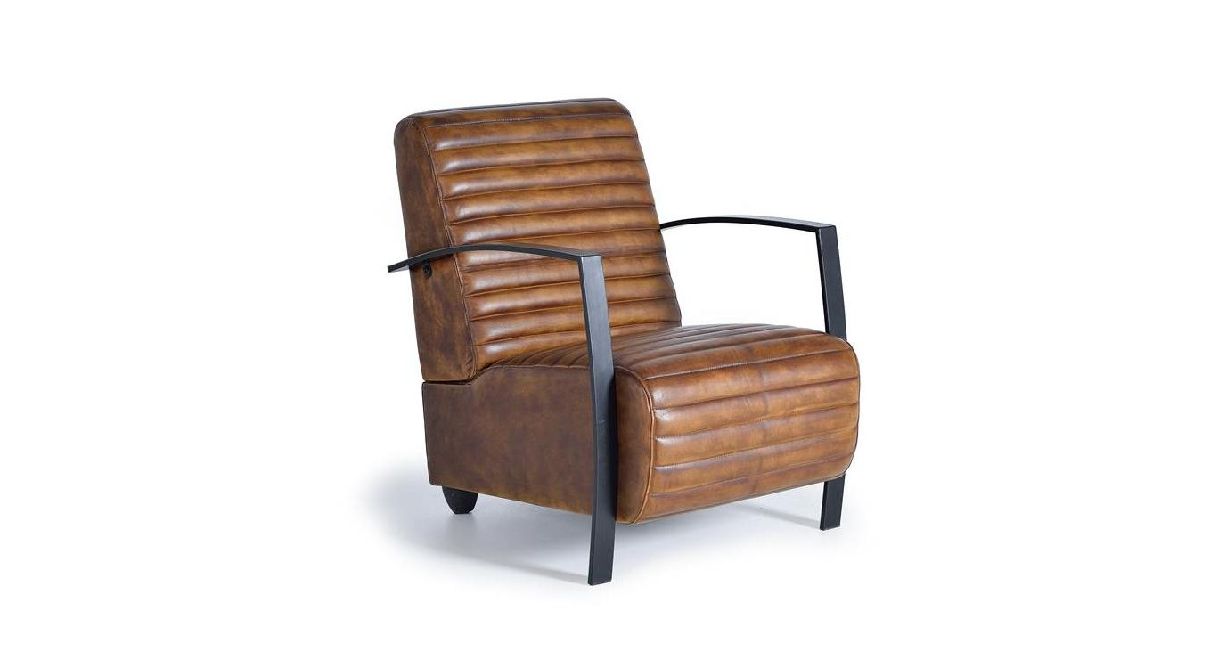 Fauteuil Fer, Cuir Marron 75x82x82cm