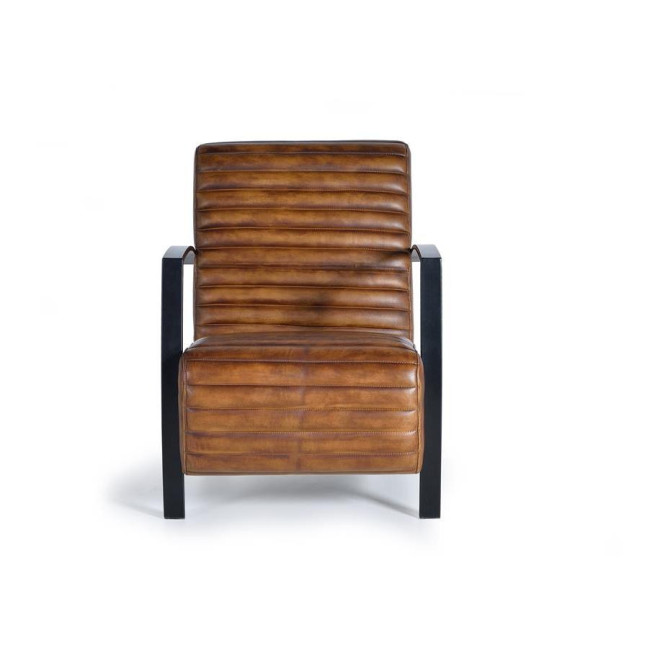 Fauteuil Fer, Cuir Marron 75x82x82cm