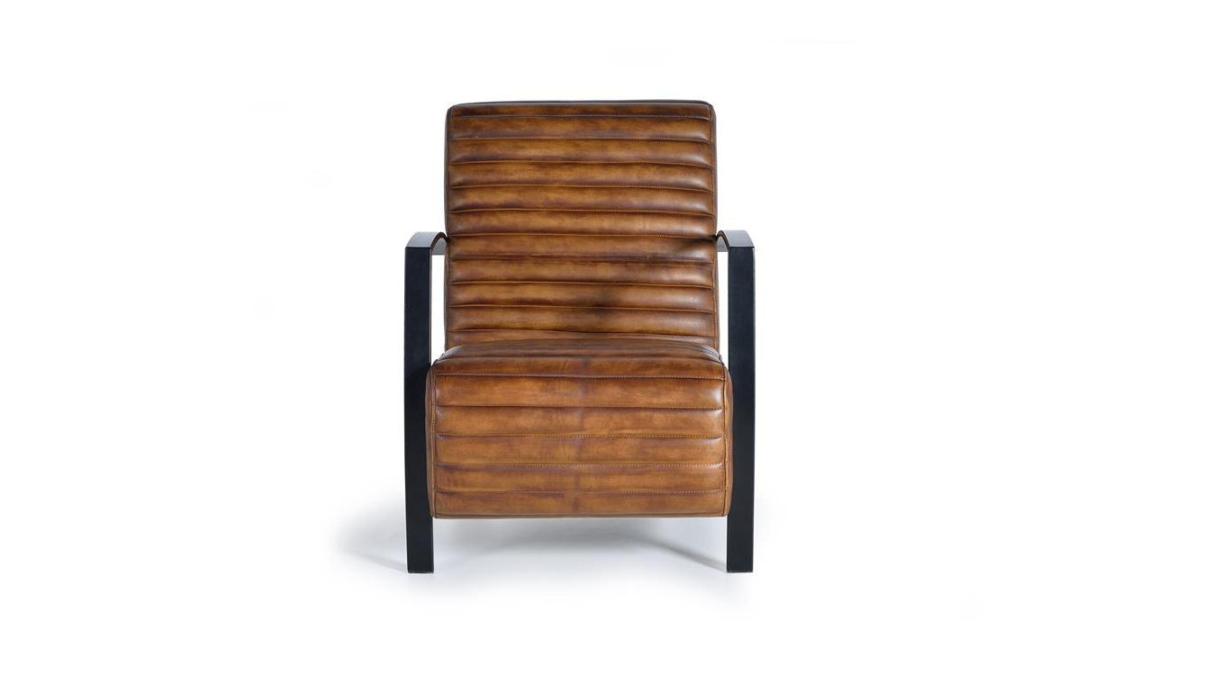 Fauteuil Fer, Cuir Marron 75x82x82cm