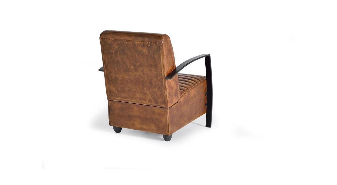 Fauteuil Fer, Cuir Marron 75x82x82cm