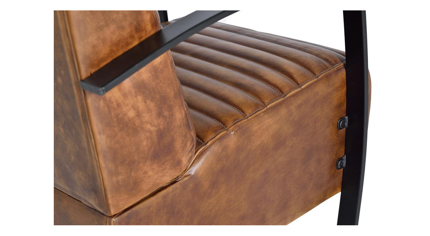 Fauteuil Fer, Cuir Marron 75x82x82cm