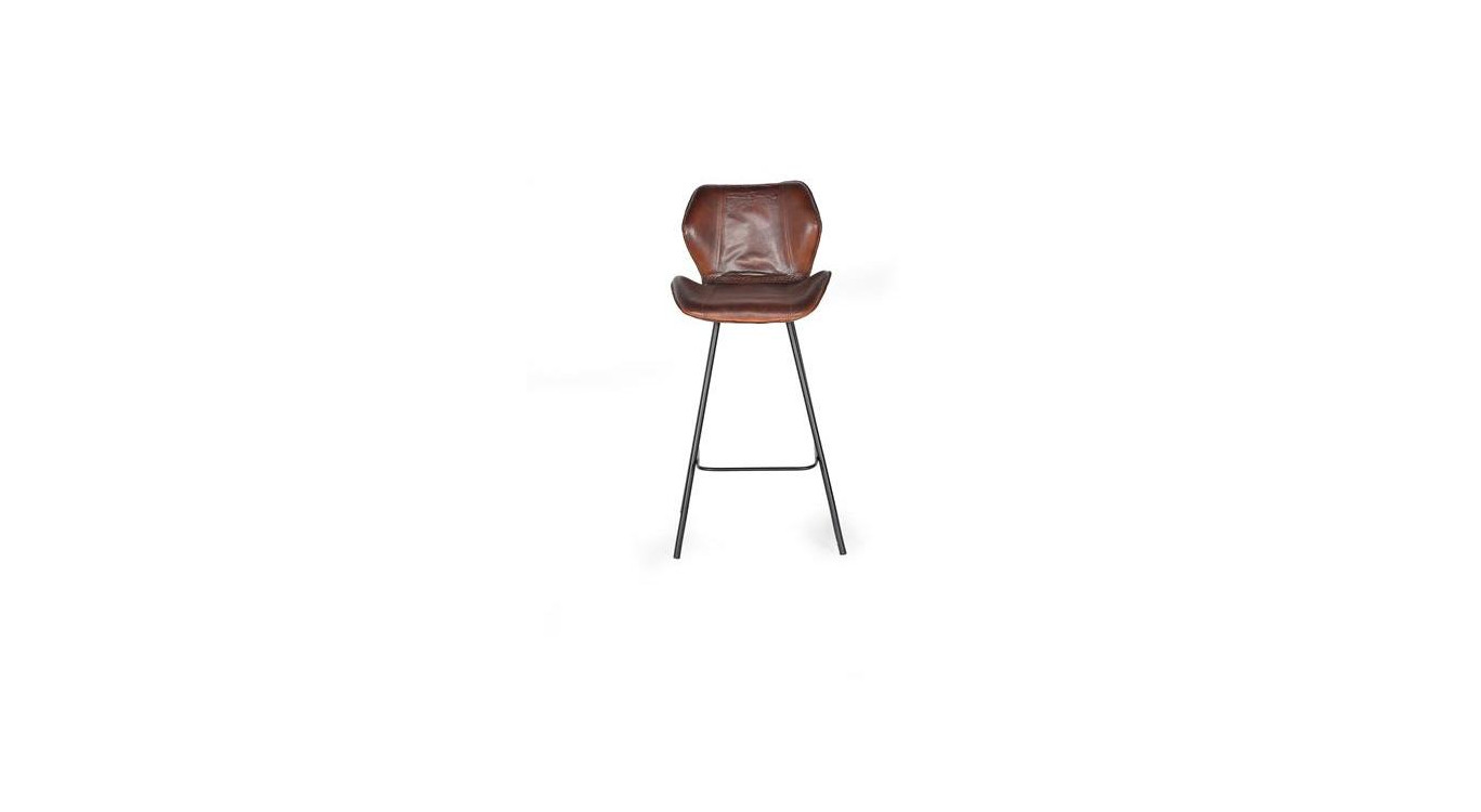 Chaise Haute Fer, Cuir Marron 49x50x102cm