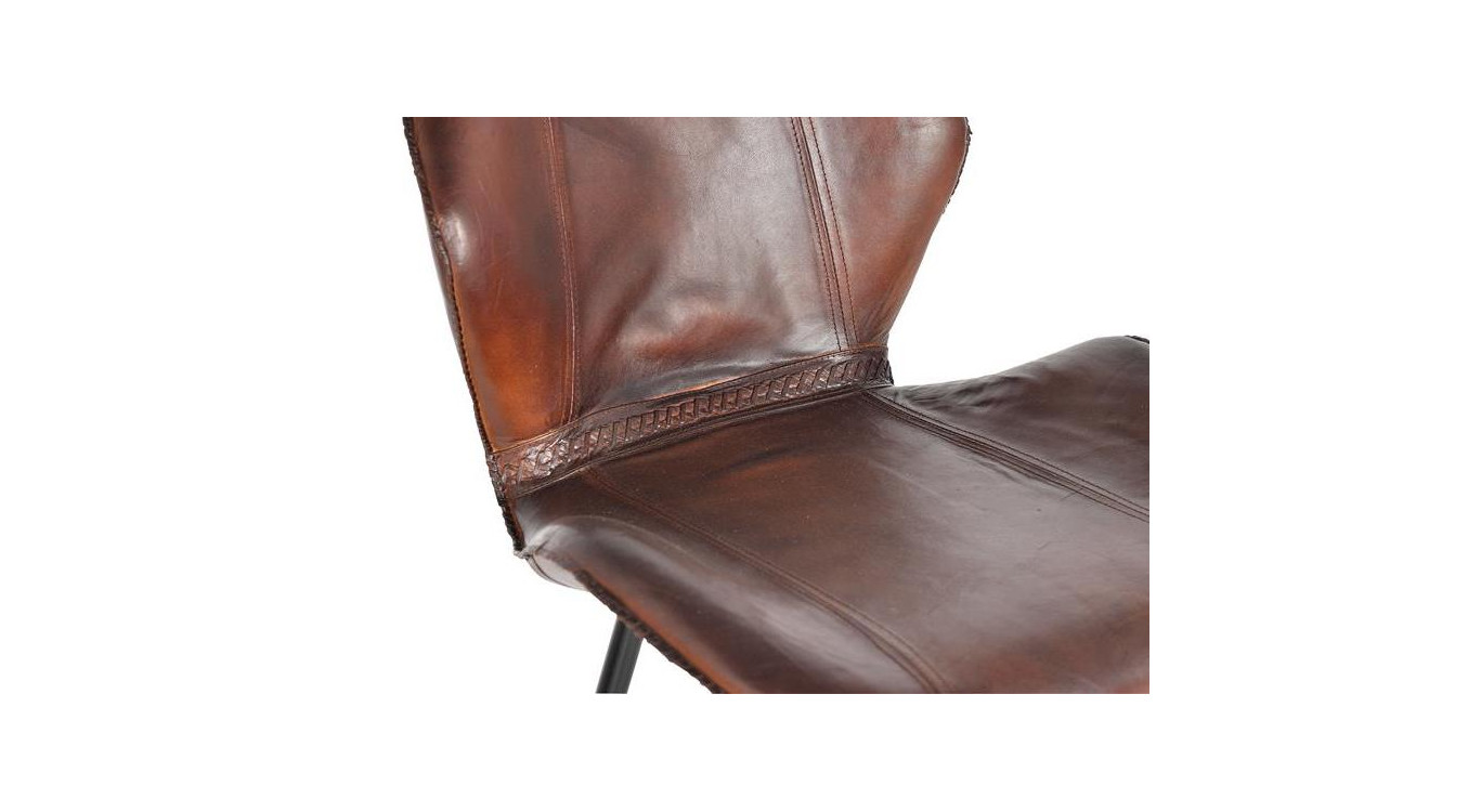Chaise Haute Fer, Cuir Marron 49x50x102cm