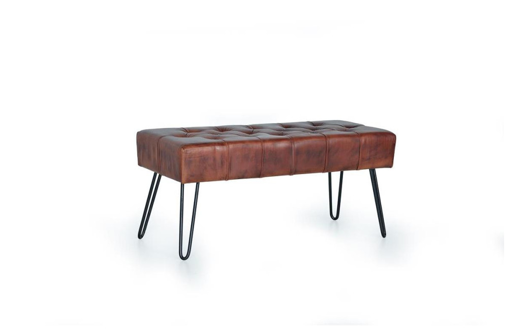 Bank Eisen, Leder Braun 96x40x44cm