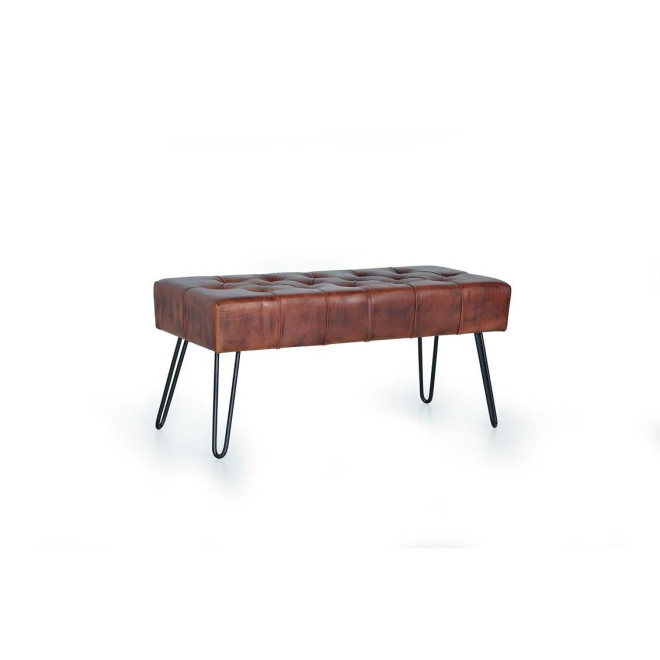 Bank Eisen, Leder Braun 96x40x44cm