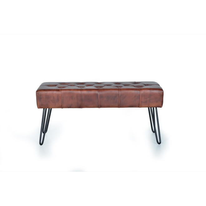 Banc Fer, Cuir Marron 96x40x44cm