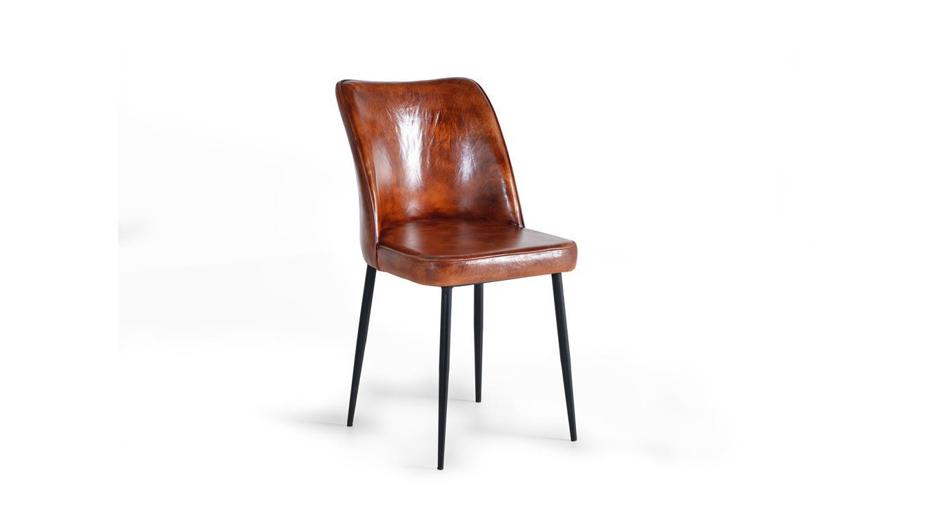 Chaise Fer, Cuir Marron 46x54x86cm