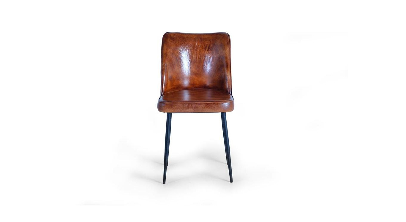 Chaise Fer, Cuir Marron 46x54x86cm
