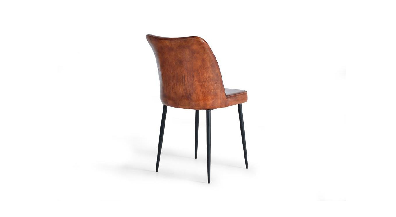 Chaise Fer, Cuir Marron 46x54x86cm