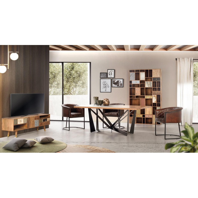 Fauteuil Fer, Cuir Marron 62x60x76cm