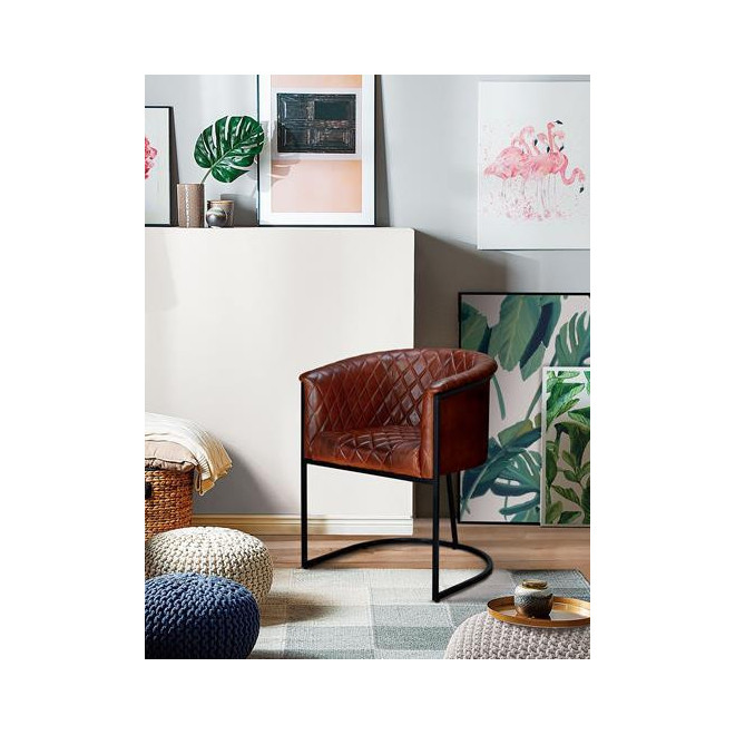 Fauteuil Fer, Cuir Marron 62x60x76cm