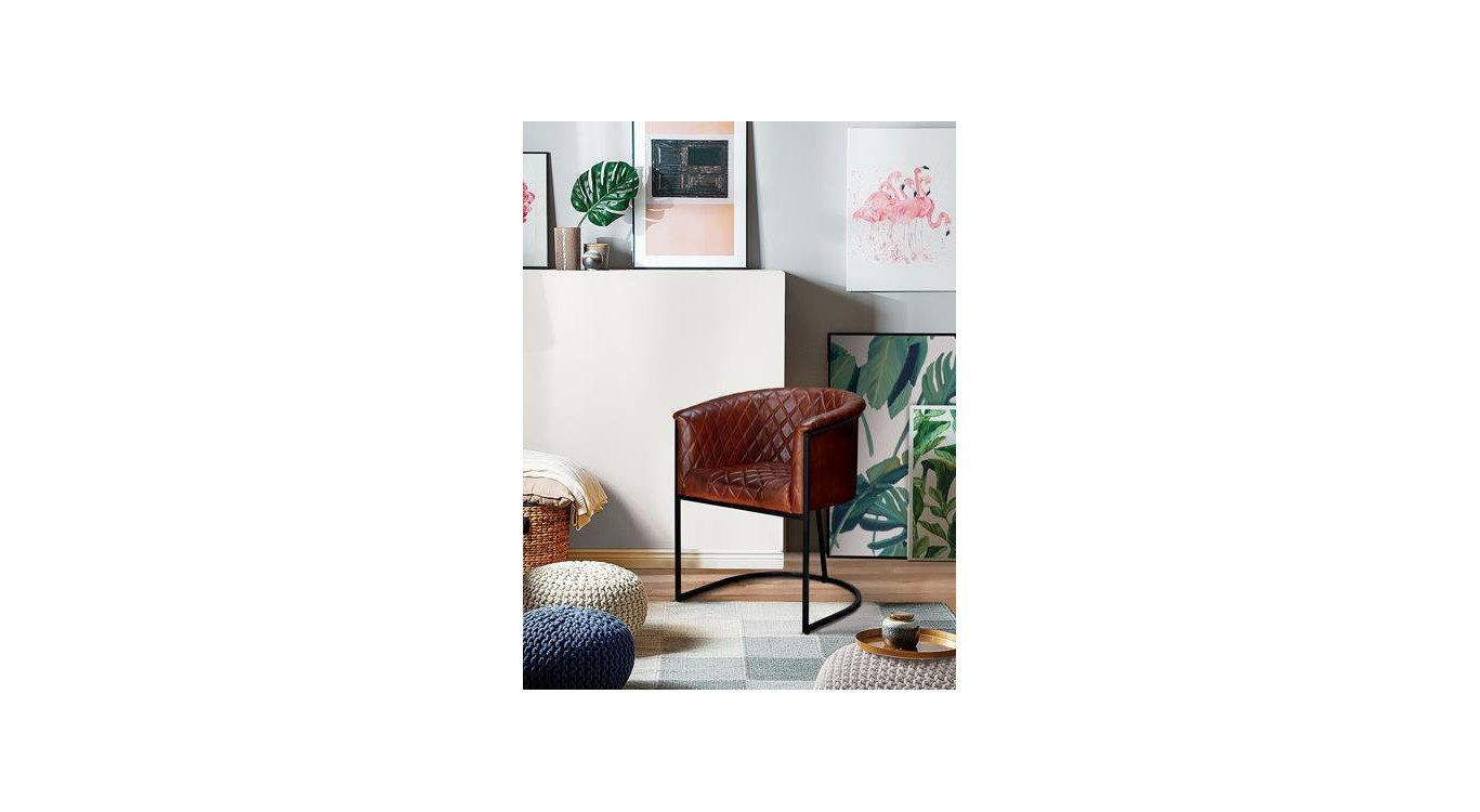 Fauteuil Fer, Cuir Marron 62x60x76cm
