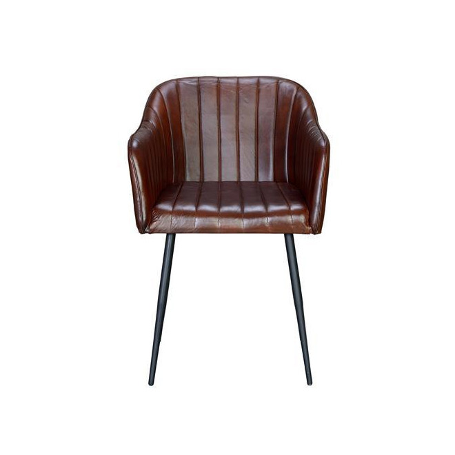 Chaise Fer, Cuir Marron 55x56x82cm