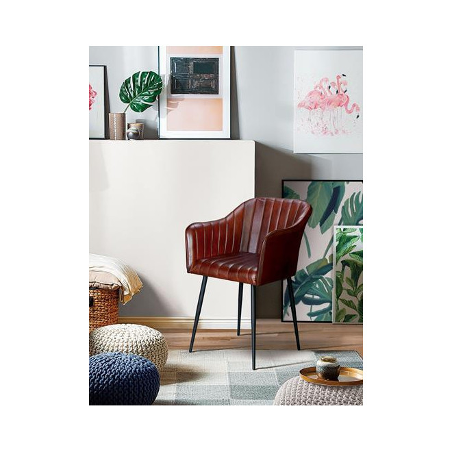 Fauteuil Fer, Cuir Marron 55x56x82cm