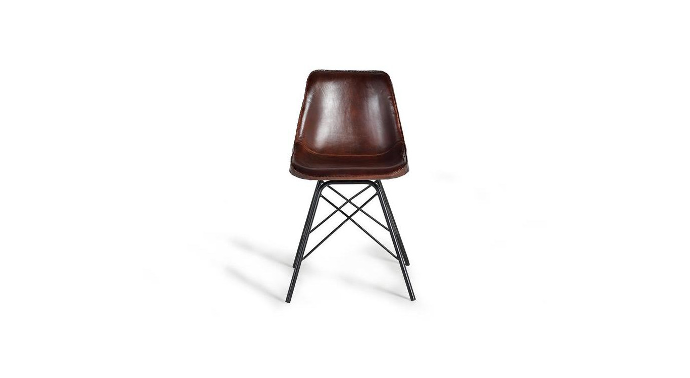 Chaise Fer, Cuir Marron 45x54x83cm