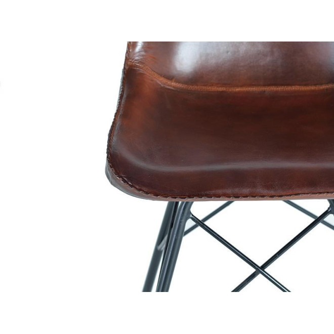 Chaise Fer, Cuir Marron 45x54x83cm
