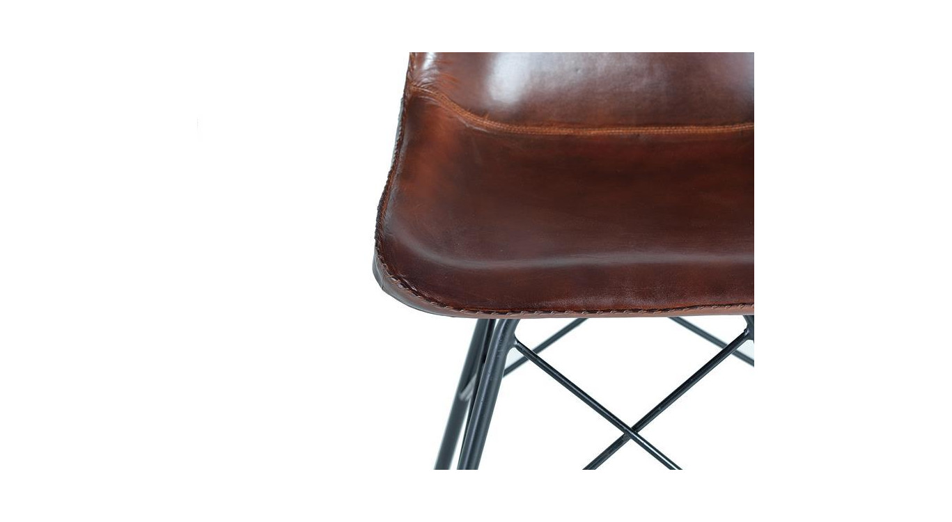 Chaise Fer, Cuir Marron 45x54x83cm