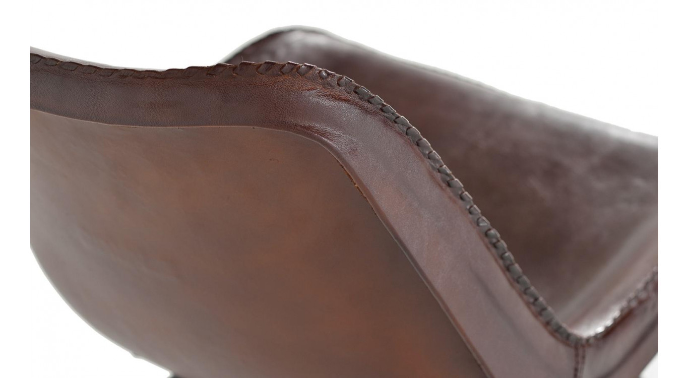 Chaise Fer, Cuir Marron 45x54x83cm