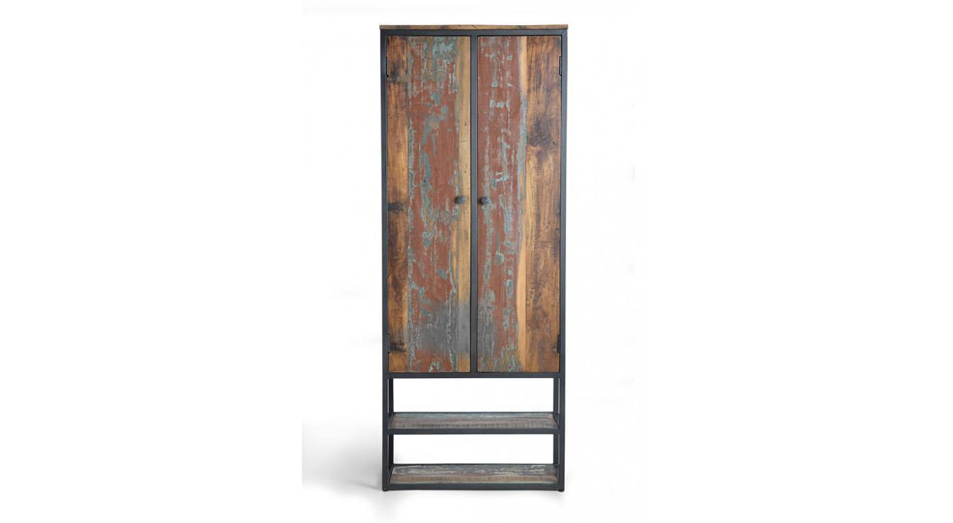 Schrank Holz, Metall Braun 80x40x202cm