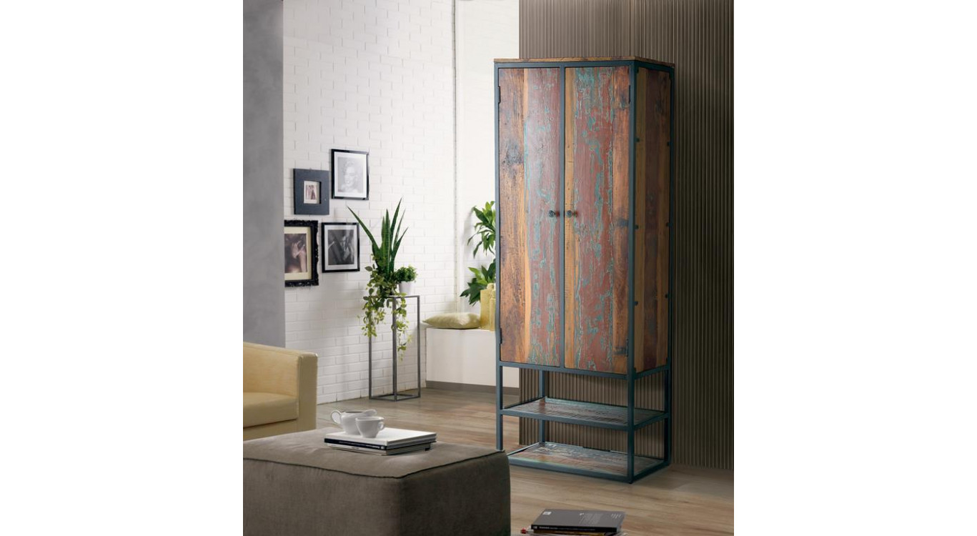 Schrank Holz, Metall Braun 80x40x202cm