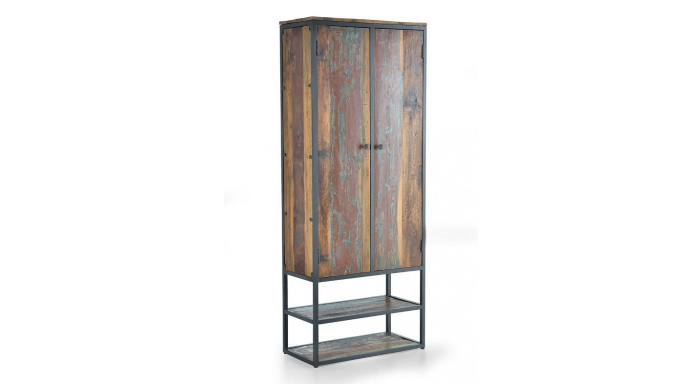Schrank Holz, Metall Braun 80x40x202cm