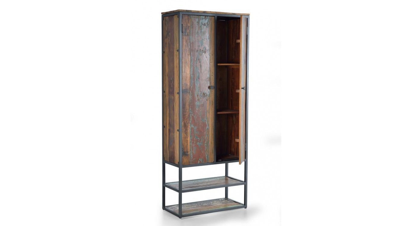Schrank Holz, Metall Braun 80x40x202cm