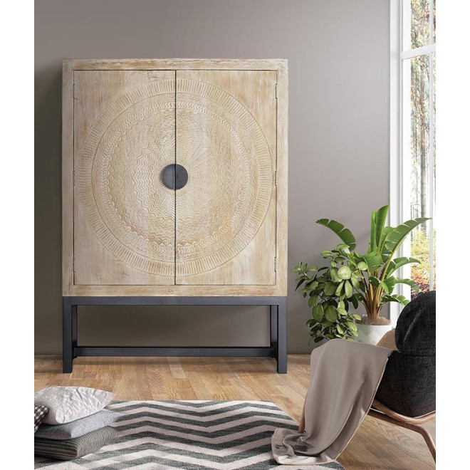 Armoire Bois, Métal Blanc 124x42x176cm