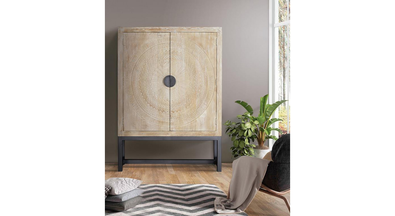 Armoire Bois, Métal Blanc 124x42x176cm