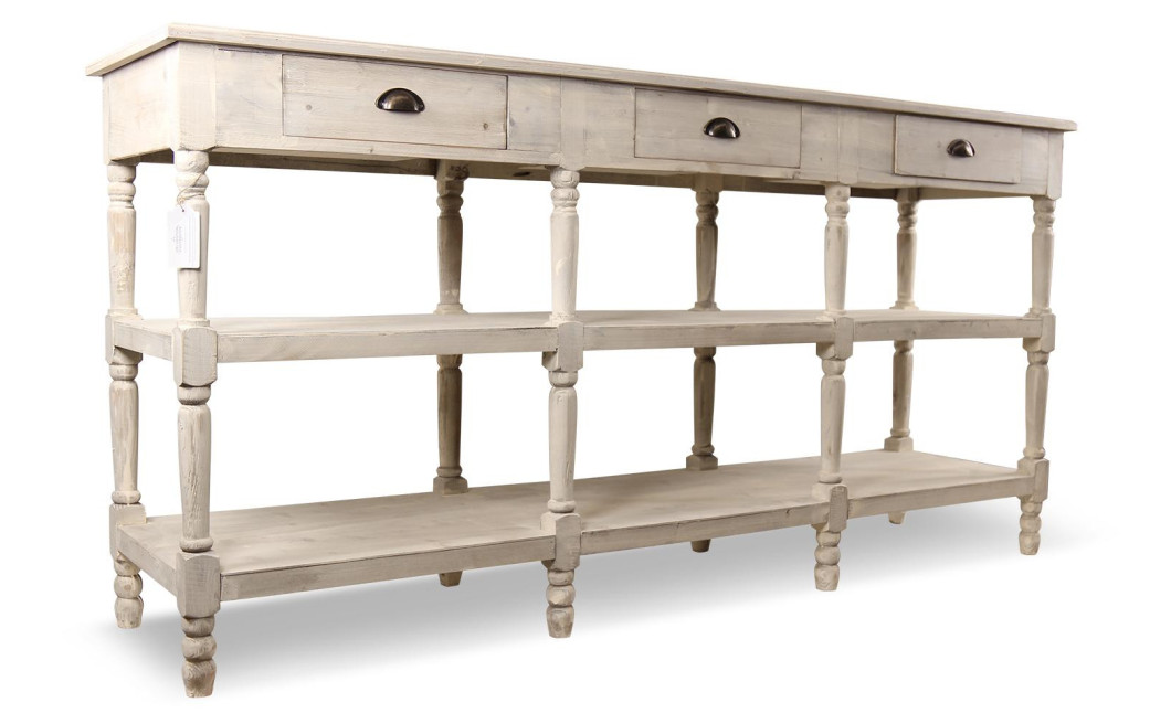 Console Drapier 3 Tiroirs Bois Blanc Céruse 199x50x99cm