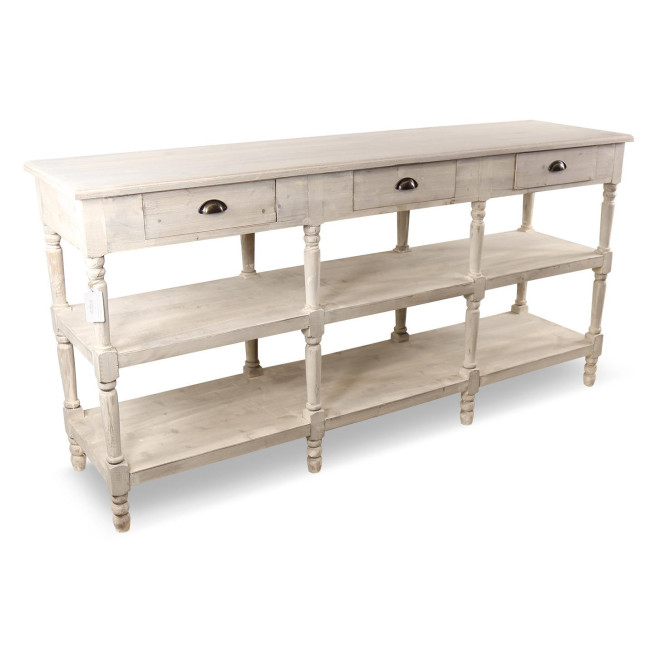 Console Drapier 3 Tiroirs Bois Blanc Céruse 199x50x99cm