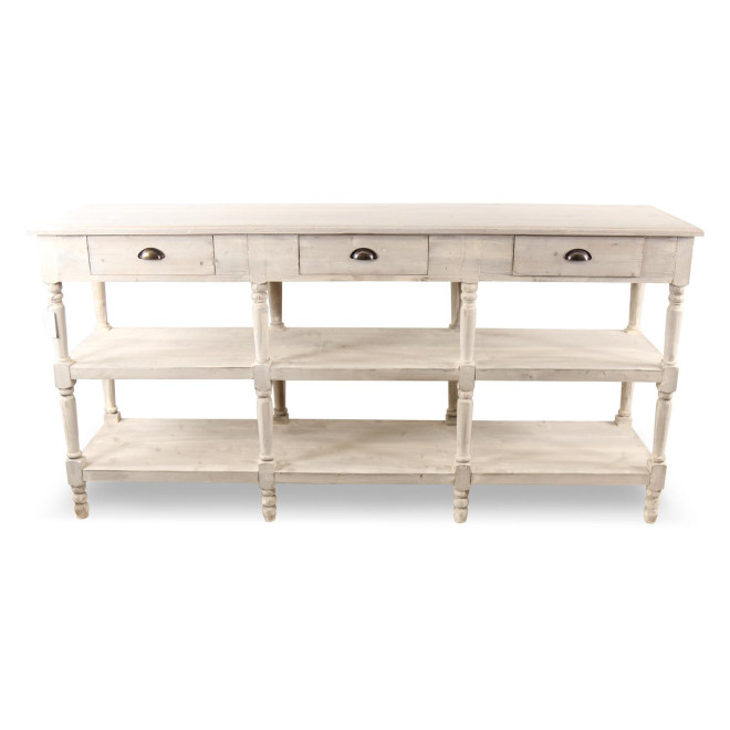 Console Drapier 3 Tiroirs Bois Blanc Céruse 199x50x99cm