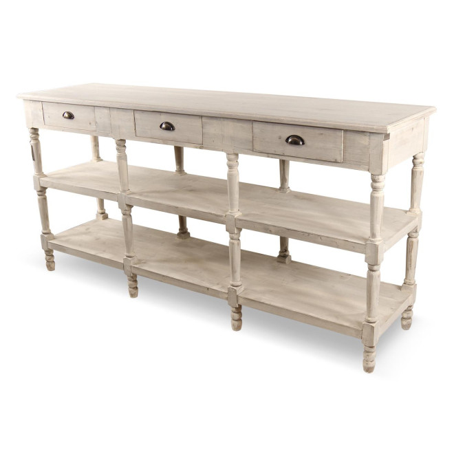 Console Drapier 3 Tiroirs Bois Blanc Céruse 199x50x99cm
