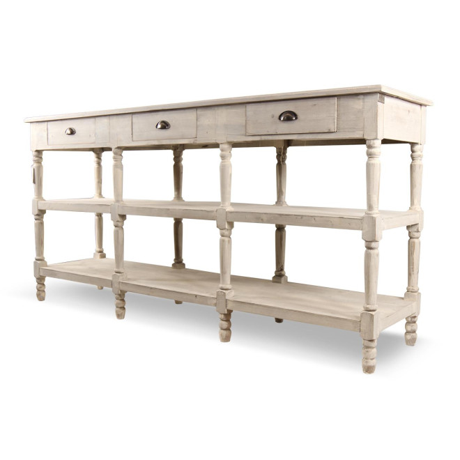 Console Drapier 3 Tiroirs Bois Blanc Céruse 199x50x99cm