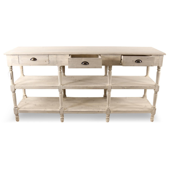Console Drapier 3 Tiroirs Bois Blanc Céruse 199x50x99cm