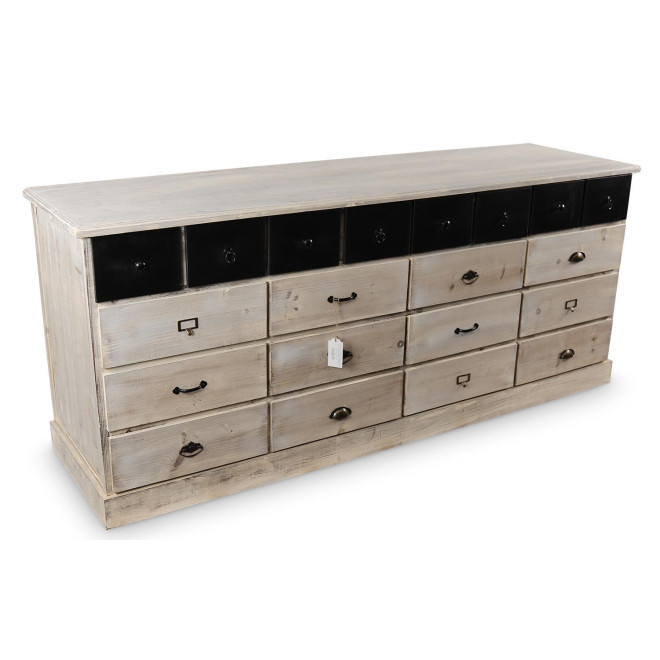 Truhe 20 Schubladen Holz Weiß Gekälkt 199x55x85cm