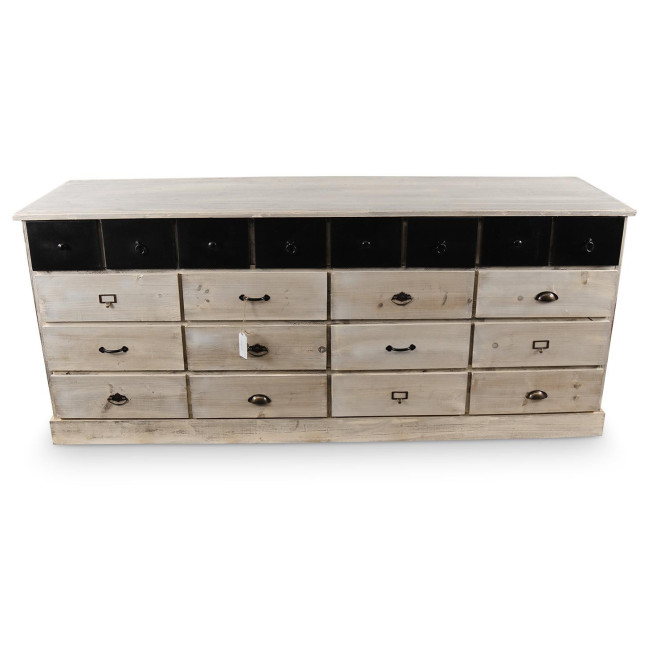 Bahut 20 Tiroirs Bois Blanc Cérusé 199x55x85cm