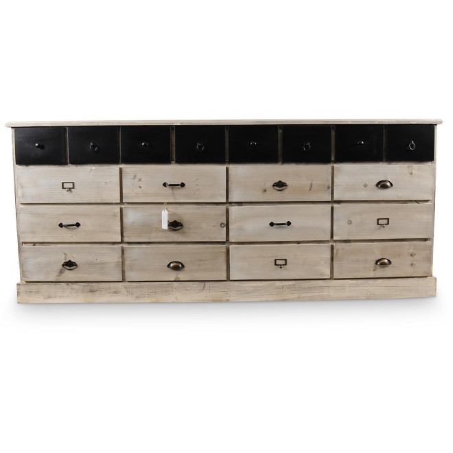 Bahut 20 Tiroirs Bois Blanc Cérusé 199x55x85cm