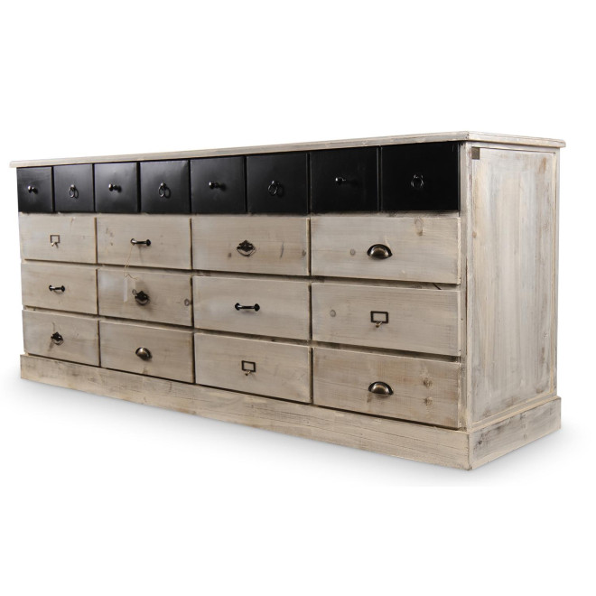 Truhe 20 Schubladen Holz Weiß Gekälkt 199x55x85cm
