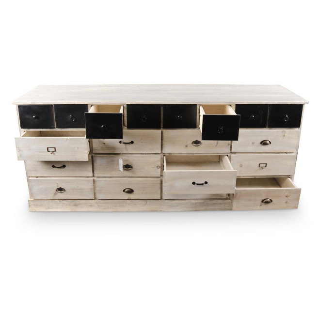 Bahut 20 Tiroirs Bois Blanc Cérusé 199x55x85cm