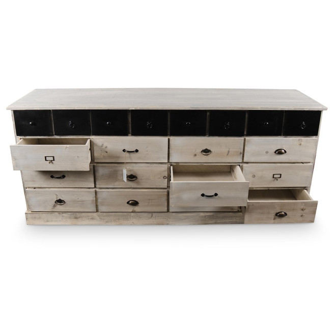 Bahut 20 Tiroirs Bois Blanc Cérusé 199x55x85cm