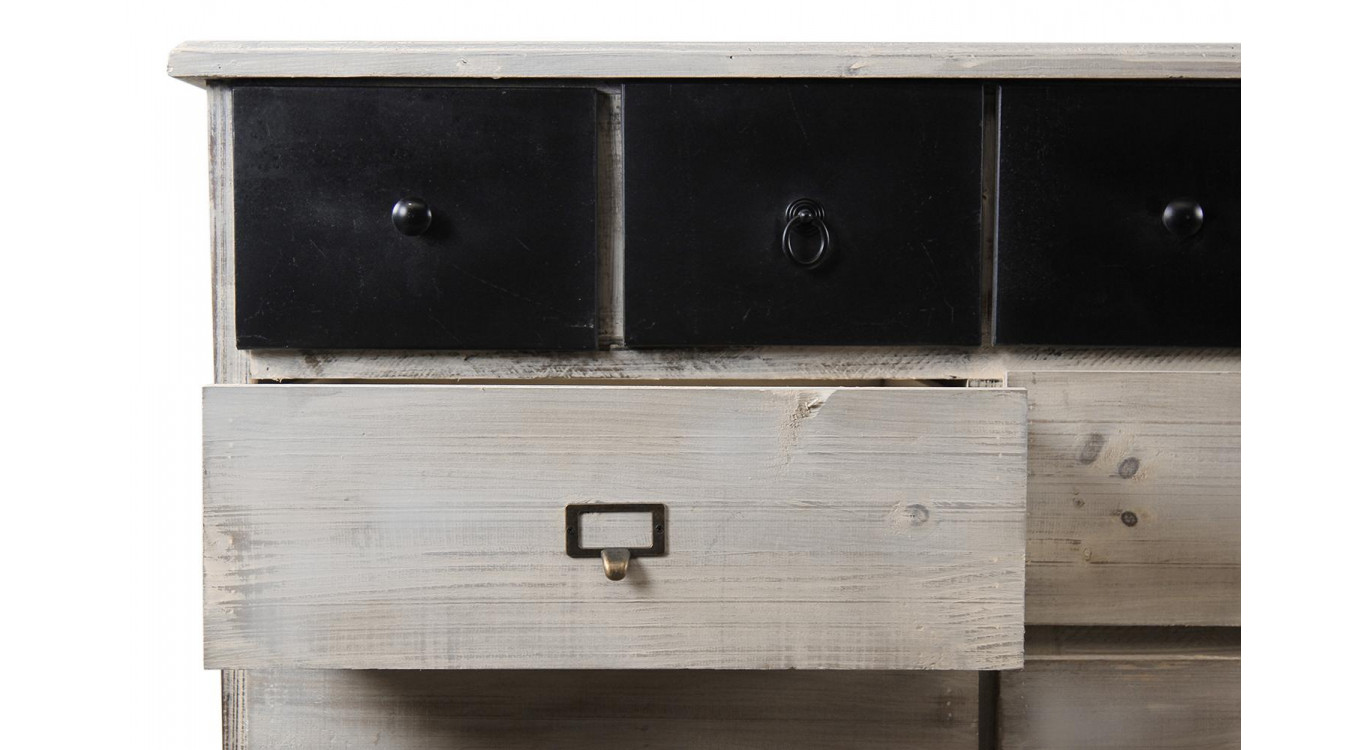 Truhe 20 Schubladen Holz Weiß Gekälkt 199x55x85cm