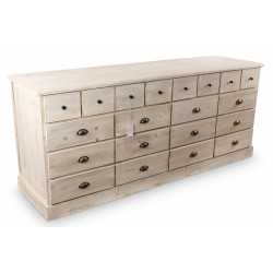 Truhe 20 Schubladen Holz Weiß Gekälkt 199x55x85cm